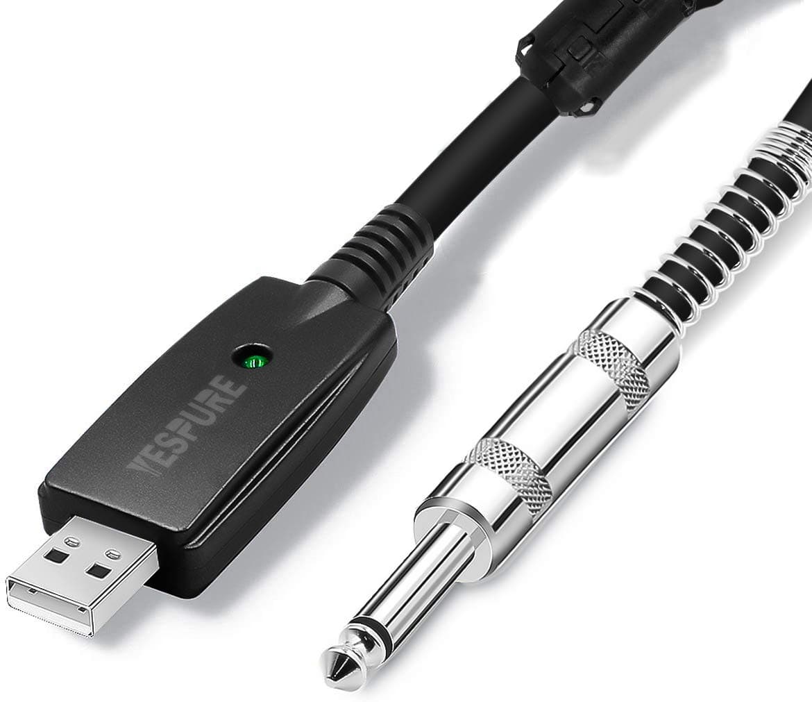 YESPURE USB Guitar Cable Connect Guitar to Pc for Musical Instruments USB Interface Male to 6.35mm 1/4" Ts Electric Guitar Connector Instrument Cable for Recording 2.8m/9.2ft