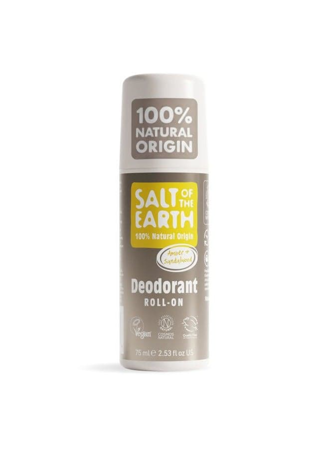 Salt of the Earth - Natural Deodorant Roll On - 100% Natural Origin Ingredients, Effective Protection, Vegan & Cruelty Free. Suitable for Men, Women & Kids - Amber & Sandalwood - 75ml