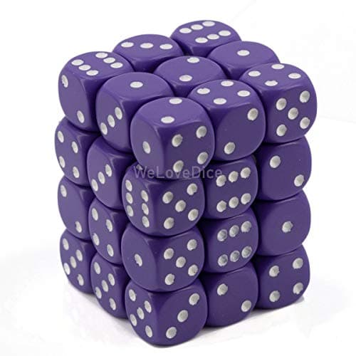 DND Dice Set-Chessex D&D Dice-12mm Opaque Purple and White Plastic Polyhedral Dice Set-Dungeons and Dragons Dice Includes 36 Dice – D6 (CHX25807)