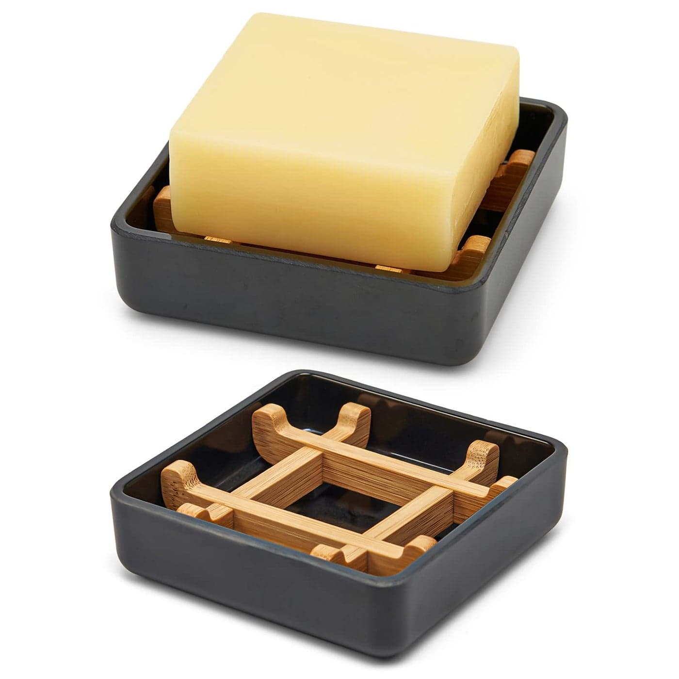 Bamboo Soap Dishes for Bar Soap Holders for Shower with Drainage for Bathroom Sink Bulk Small Wooden Soap Tray Single Right Angle Black
