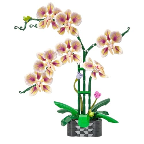 Orchid Flowers Building Block Sets Compatible with Lego 853792 Accessory Artificial Plant Botanical Collection for Home Kitchen Desk Decor Best Gift for Mom Kids 4White 736Pcs