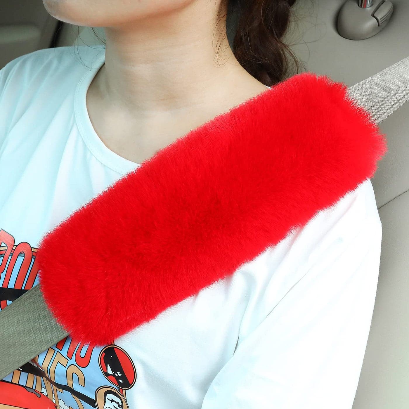 Boao 4 Pack Faux Sheepskin Car Seat Belt Pads Seatbelt Protector Soft Seat Belt Shoulder Strap Cover Comfort Harness PadRed 99 Inch