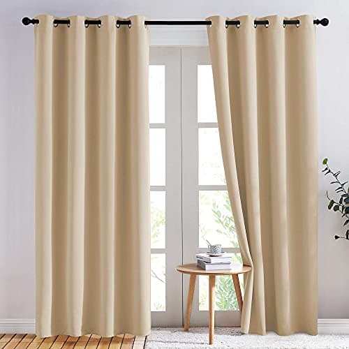 NICETOWN Biscotti Beige Blackout Curtains 84 inches Long for Bedroom - Thermal Insulated Solid Grommet Room Darkening Window Treatments Sound Reducing for Living Room (2 Panels, W52 x L84)