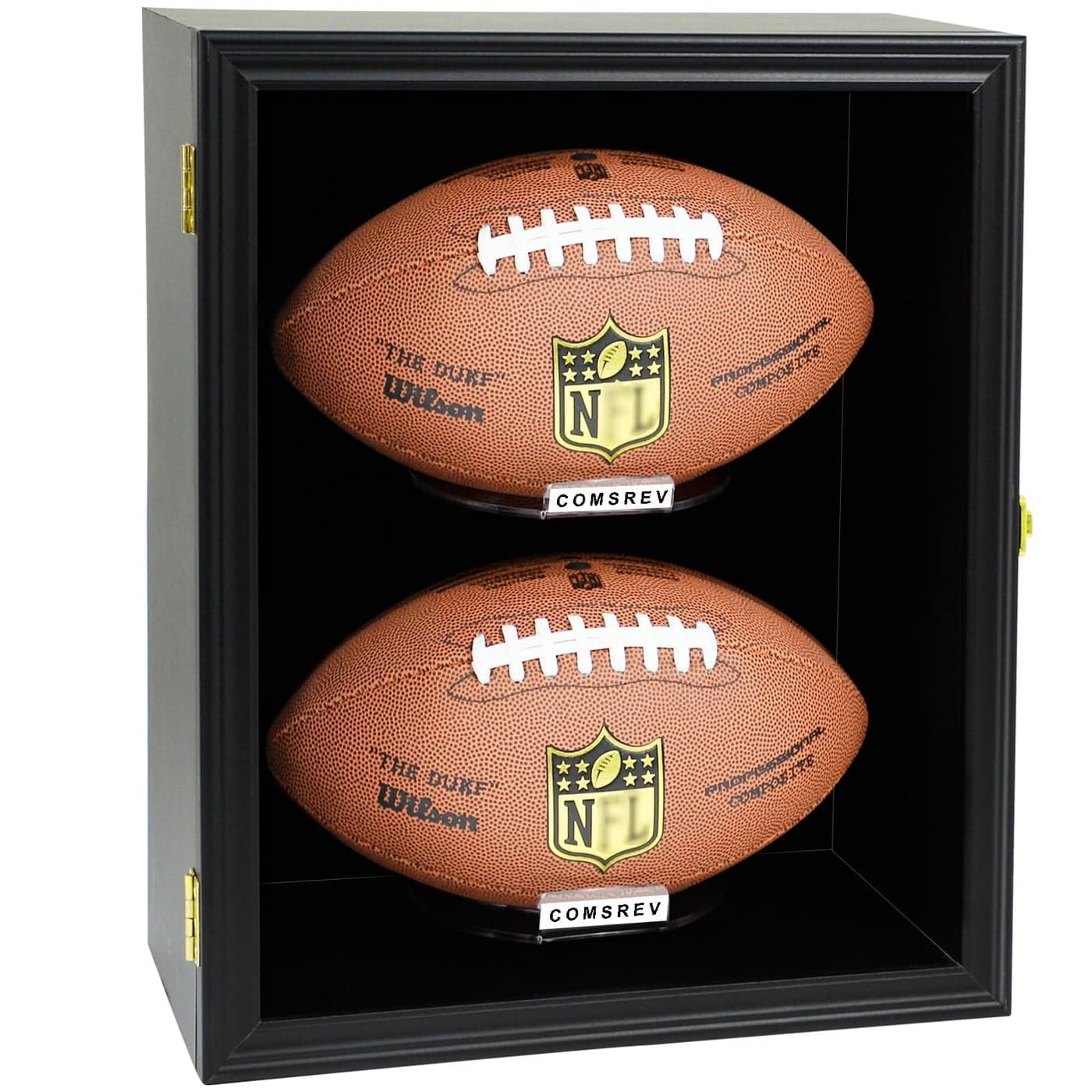 COMSREV 2 Football Case Display Case Wall Mount Full Size Wooden Football Box Memorabilia w98 UV Acrylic Door Holder Transparent Signed Protective ShelfBlack