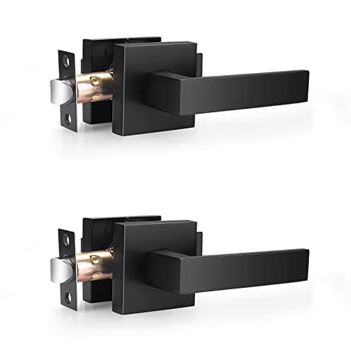 Probrico 2 Pack| Matte Black Passage Door Handles Square Interior Door Levers for Hall Closet, Indoor Non-Locking Heavy Duty Leverset for Right/Left Handed Doors