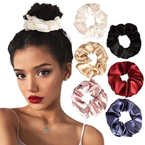 Belicia 6 Pack Satin Hair Bands Soft Elastics Hair Ties Hair Accessories for Women Teenage Girls Ponytail Holders