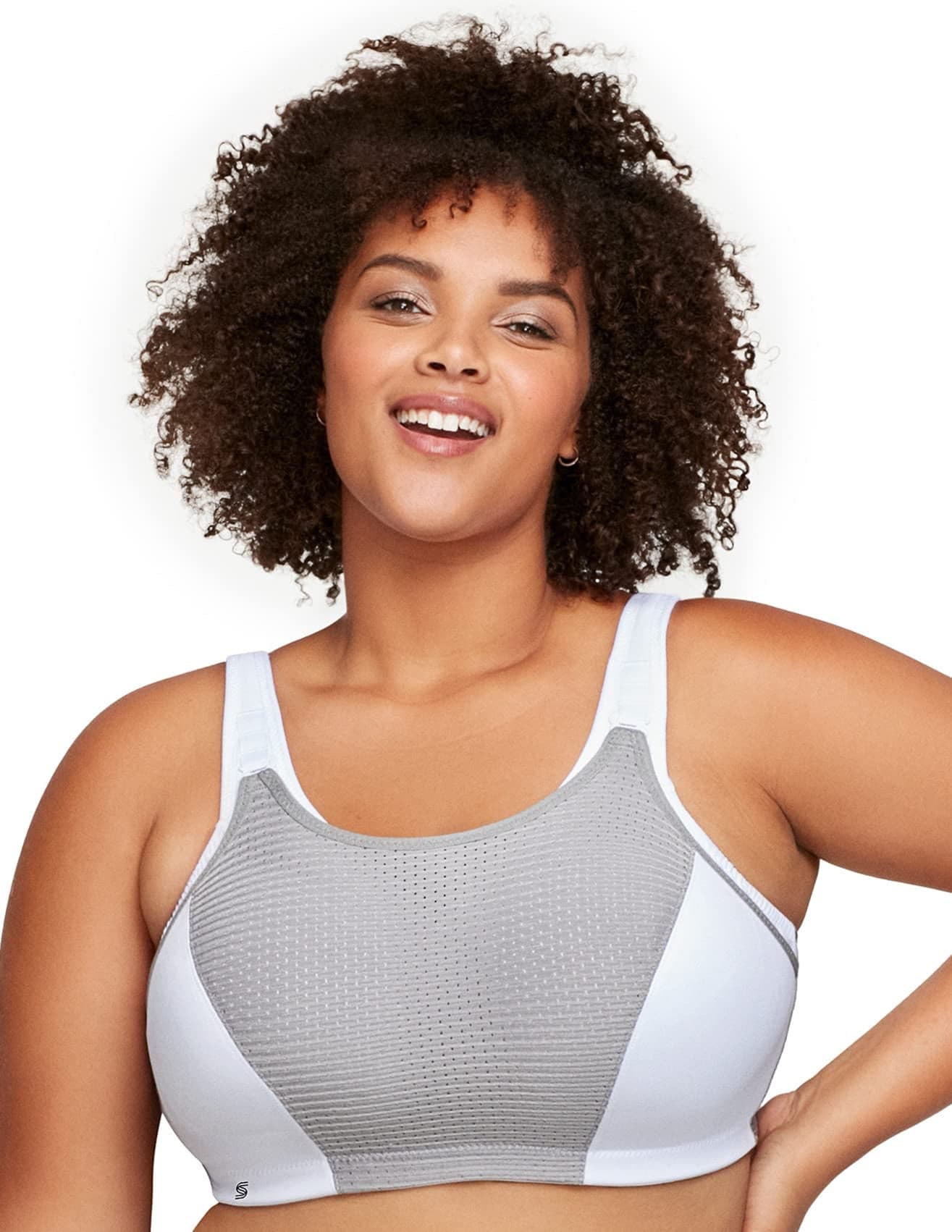 Full Figure Plus Size Custom Control Sports Bra Wirefree #1166 White/Gray 32B