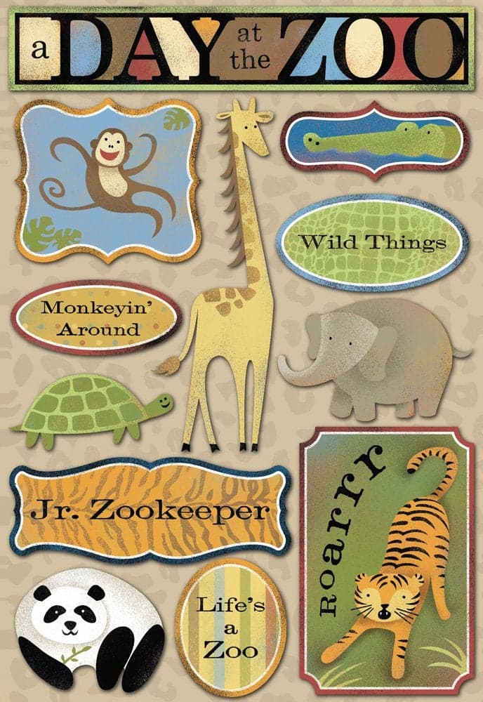 Karen Foster Design Acid and Lignin Free Scrapbooking Sticker Sheet Day at The Zoo