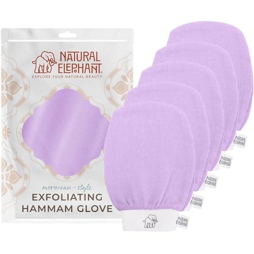 Natural Elephant Exfoliating Hammam Glove | Authentic Moroccan Kessa Body Scrub Mitt for Spa-Quality Skin Renewal | Lovely Lilac 5 Pack