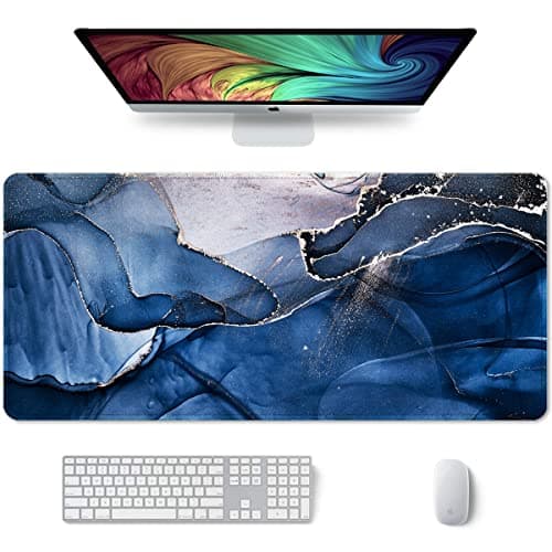 Auhoahsil Large Mouse Pad, XXL Desk Pad, Extened 35" x 15", Non-Slip Rubber Base, Stitched Edges, Superior Surface, Waterproof Keyboard Mat, Large Mousepad for Gamer, Office & Home, Ink Navy Marble