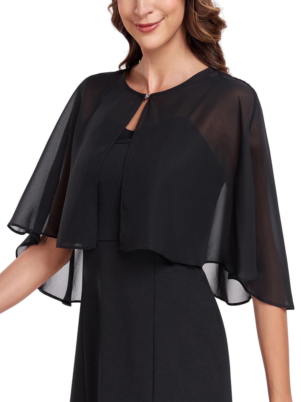 Womens Shawls and Wraps for Evening Dress Chiffon Shawl Wedding Bridesmaid Shrug Cape Black