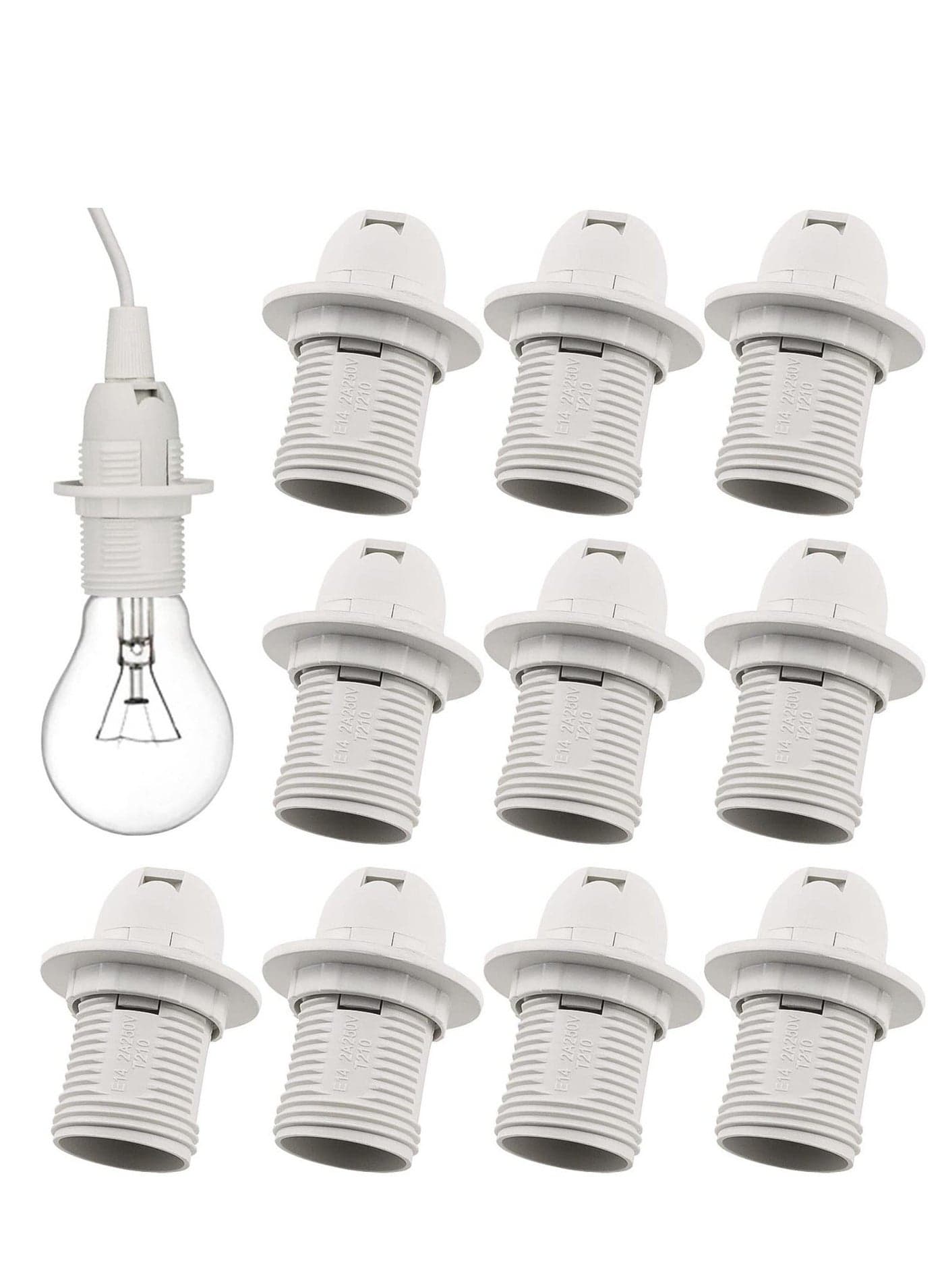 E14 Lamp Holder, 10 Pieces Screw Holder Light Bulb Adapter 250V 2A High Conductivity Pendant Socket & Replacement Ring