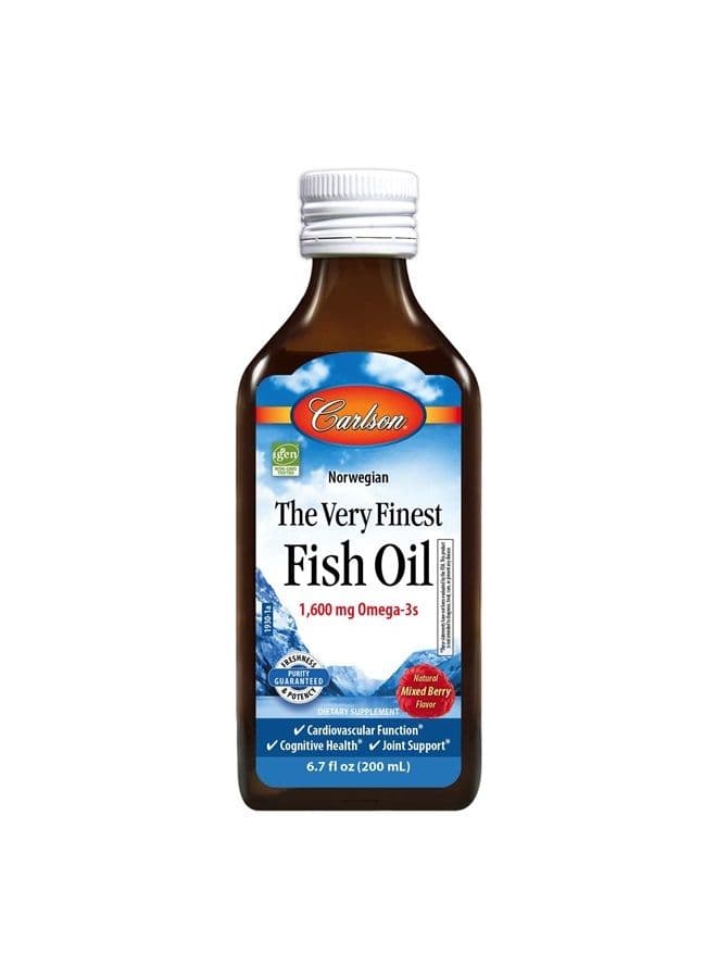 The Very Finest Fish Oil, 1600 mg Omega-3s, Liquid Fish Oil Supplement, Norwegian Fish Oil, Wild-Caught, Sustainably Sourced Fish Oil Liquid, Mixed Berry, 200 mL (6.7 Fl Oz)