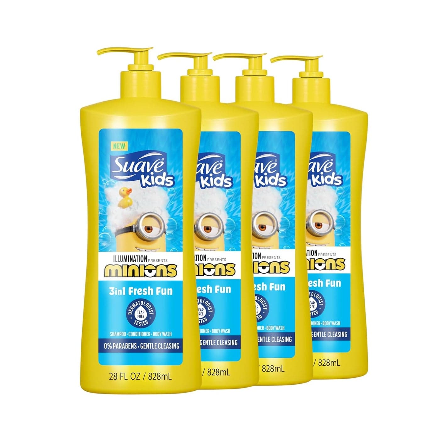 Suave Kids Minions 3In1 Shampoo Conditioner and Body Wash For TearFree and Gentle Cleansing 28 ozPack of 4