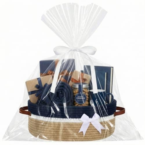 Colingmill 2026 Graduation Large Woven Basket for Gifts Empty Set with Gift Bags and Ribbon Gift Baskets and Wrapping Set Storage 14x 10x 55 Decorative Box for Class of 2026 GraduationDark Blue
