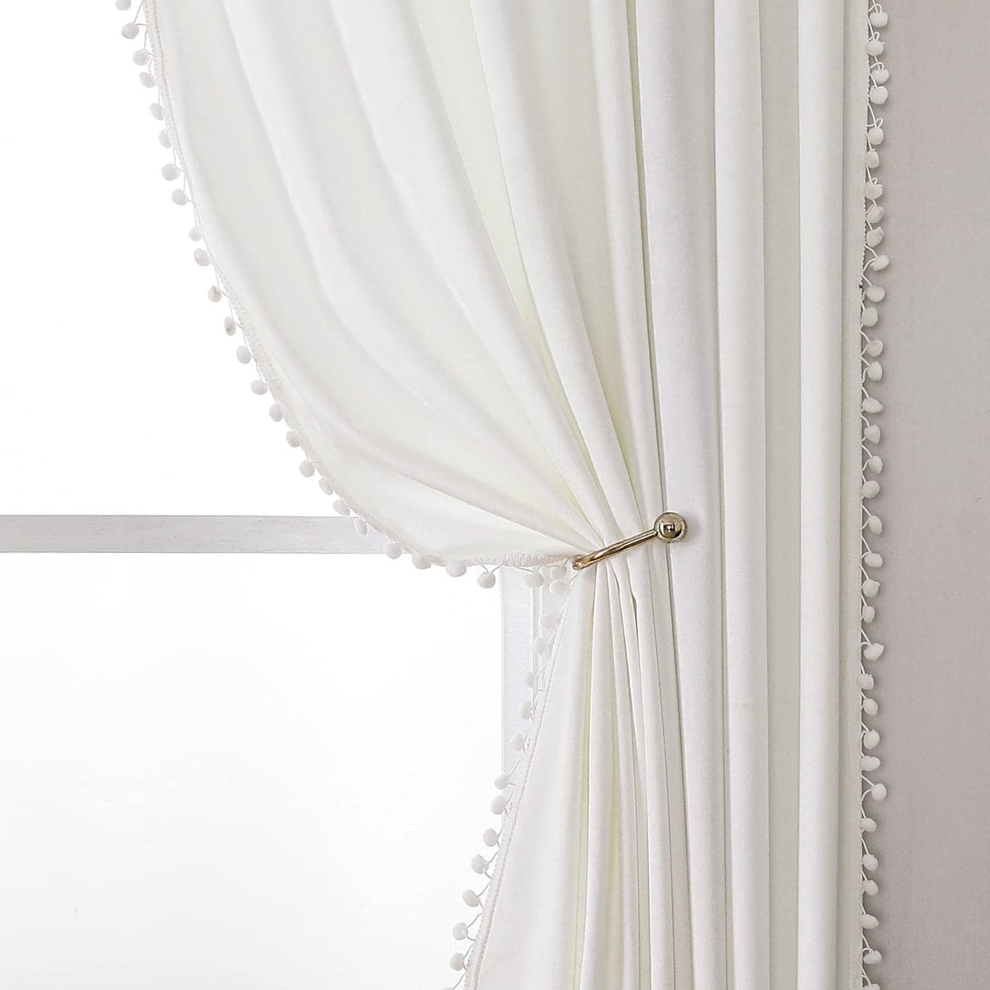 MISS SELECTEX White Velvet Curtains for Living Room Pom Pom Tasseled Room Darkening Drapes 72 Inch Length Light Blocking Soft Luxury Grommet Privacy Window Curtain Panels for Bedroom 42x72White