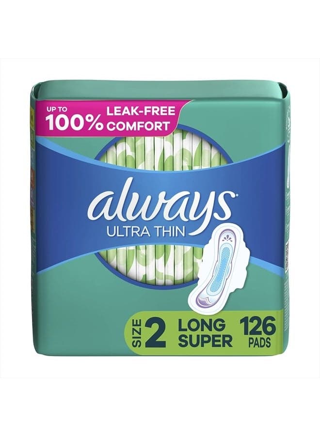 Ultra Thin Feminine Pads with Wings for Women, Super Absorbency, Unscented, Size 2, 126 Count