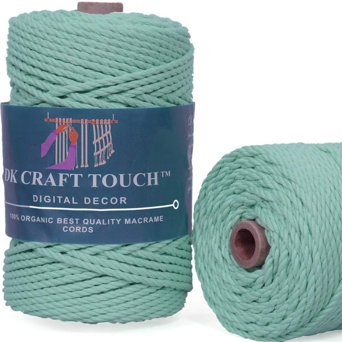 DK Craft Touch Water Green Color Twisted Macrame Cotton CordThread for Craft WorkPlant Hanger Ropes 3 ply 4mm Thickness 100 metre Spool