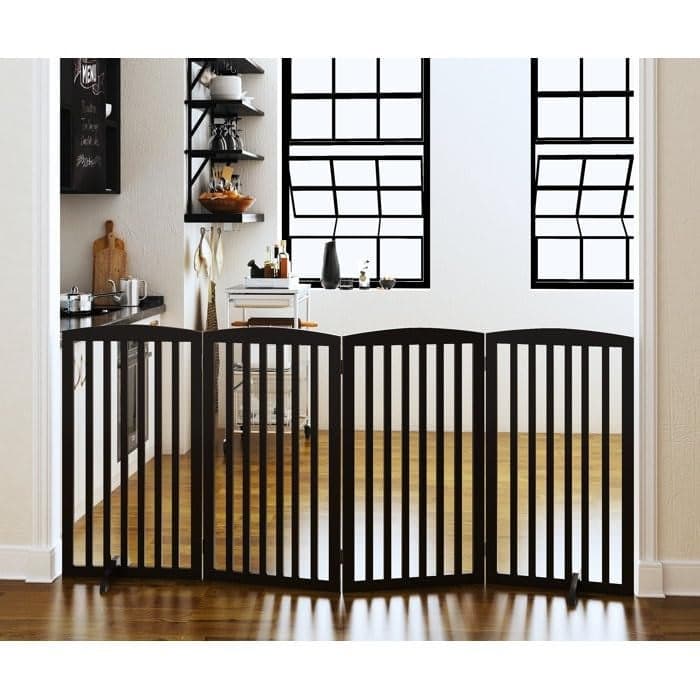 EMIWUD FURNITURE Wooden Freestanding Pet Room Divider for Kids' Safety | Pet Safety Barrier | Indoor Pet Puppy Safety Fence | Dogs Room Partition for Kids and Dogs (Large Size) (Black, 4 Panel)