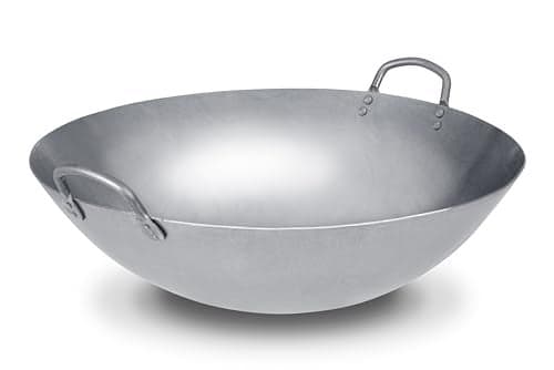 Craft Wok Large 18Inch Heavy Canton Style Hand Hammered Carbon Steel Wok Round Bottom 731W8718in