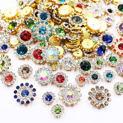 100pcs Sew on Rhinestones Crystals Glass Gems Metal Claw Mixed 8mm 10mm 12mm 14mm Sunflower Garments for Sewing Headband Jewelry Crafts Clothes Shoes Belt Accessories 00 Mixed Color