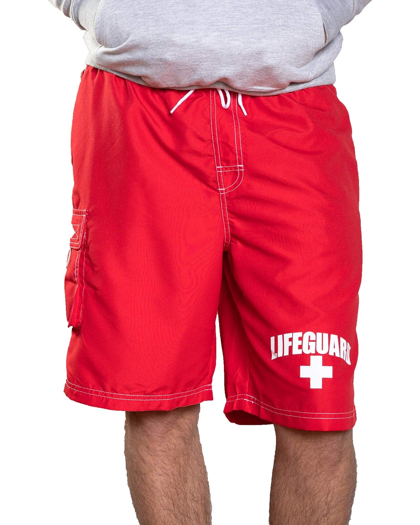 LIFEGUARD Officially Licensed Red Men's Board Shorts Swim Trunks with Pocket, Men and Boys, Great for Beach & Pool