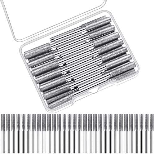 Honoson 30 Pcs Chainsaw Sharpener Stone Bit Bulk 5/32 Inch High Hardness Titanium Diamond with a Storage Box, Chain Electric Chainsaw Sharpening Wheels Kit