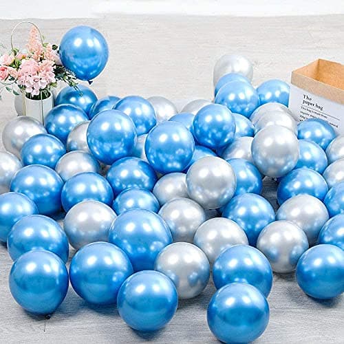 Flyloons 100 pcs Blue and Silver Chrome Balloons for Birthday decoration celebration Anniversary baby shower Girls Boys Men Women