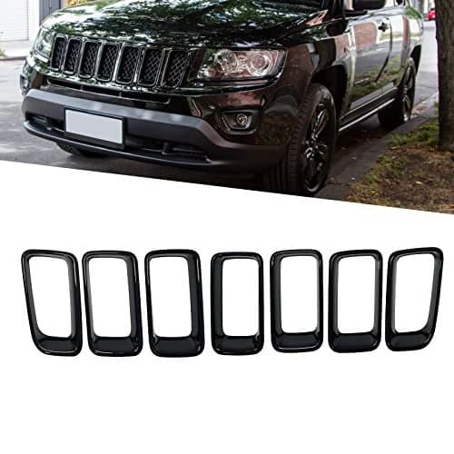 KYYET Black Grille Inserts Clip-on Grill Cover Trim Ring Kit Compatible with 2011-2016 Jeep Compass Replace 68109865AA