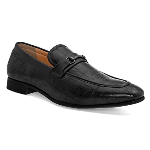 San Frissco Men's Loafers Semi Casual Shoes/Black Textured Formal Shoe for Office, Slip-On Loafers/Stylish Lightweight and Comfortable Shoes - 8 (Black)