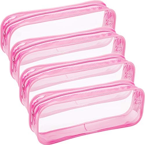 Tatuo 4 Pieces Clear PVC Bags Big Capacity Zipper Pencil Pouch Case Travel Luggage Makeup Cosmetic Bag(Pink)
