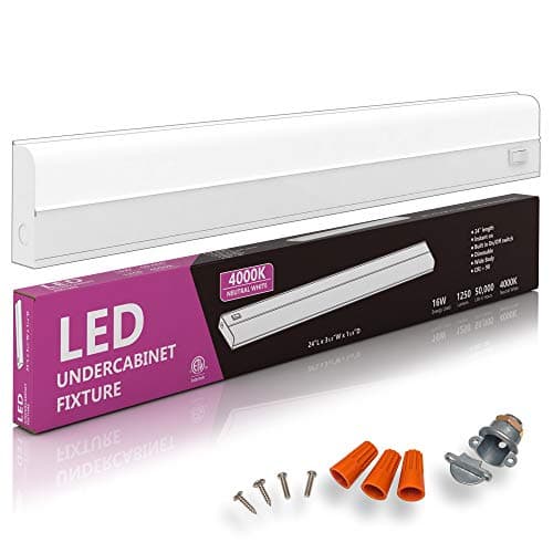 Hardwired LED Under Cabinet Task Lighting - 16 Watt, 24", Dimmable, CRI>90, 4000K (Cool White), Wide Body, Long Lasting Metal Base with Frost Lens