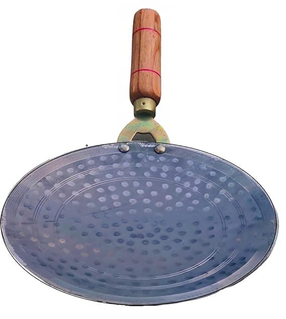 Ashu Khan Industries Iron Tawa Original Handmade Loha Iron Lokhand RotiChapati Tawa with Wooden Handle