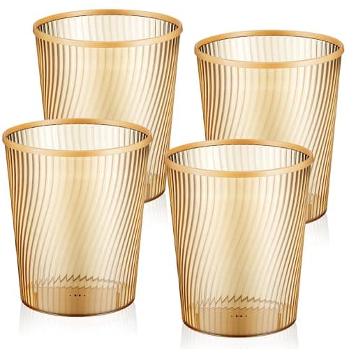 Honeydak 4 Pack Gold Garbage Can Lightly Threaded Trash Can Plastic Vertical Gold Translucent Trash 12l Large Capacity for Bathroom Bedroom Office Decorative 8. 39 x 9. 84 Inch