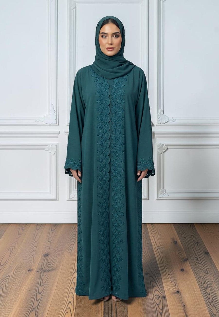 Scalloped Embroidery Open Abaya | Nida Fabric-866