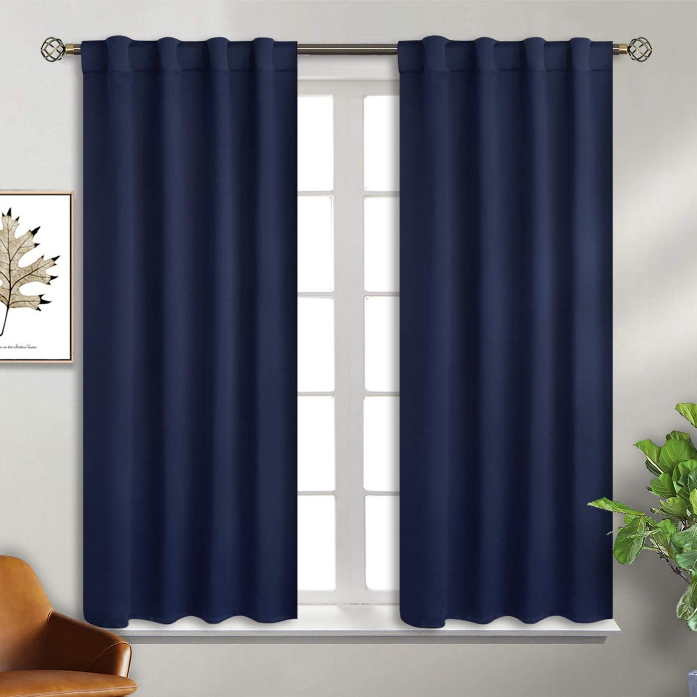 BGment Blackout Curtains for Bedroom 38 x 45 inch Curtains Rod Pocket and Back Tab Thermal Insulated Room Darkening Curtains for Living Room 2 Window Panels Navy Blue