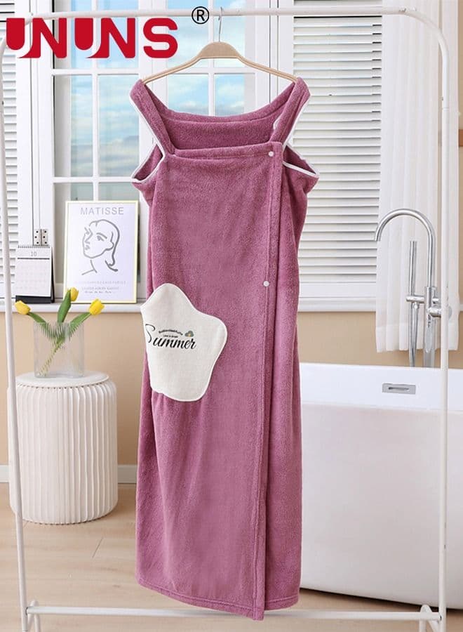 Bath Robe With Pocket,Off-shoulder Wearable Bath Towel With Snap Button,Bathrobe Suitable For Sauna Beach Swimming Pool Gym Travel,Purple