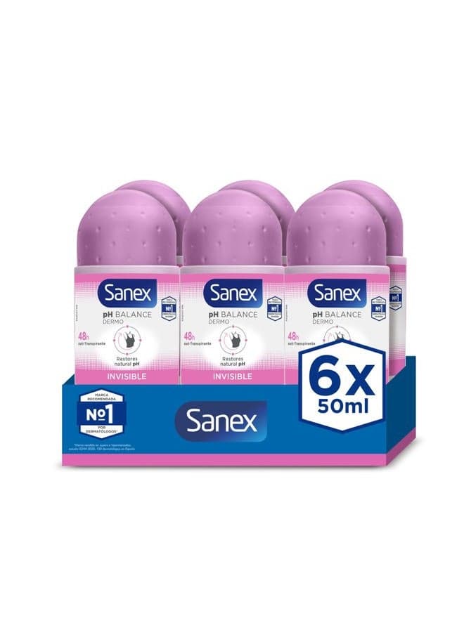Dermo Invisible Roll-On Antiperspirant 6x50ml , antiperspirant deodorant , up to 48-hour sweat and odour protection , anti-stain protection , restores skin's natural pH , dermatologically tested