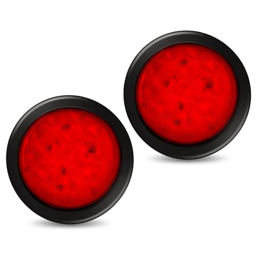 RUNHWEE 2Pcs 4" Round LED Trailer Light Kit - Red 12 LED Boat Marker, Brake, Stop Turn Side Utility Tail Light - Waterproof Hitch for Truck Trailer RV Boat