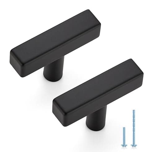 JOY DECOR 45 Pack Single Hole Matte Black Square Cabinet Handles Stainless Steel Cabinet Hardware Pulls for Kitchen and Drawers with 2 Inch Overall Length