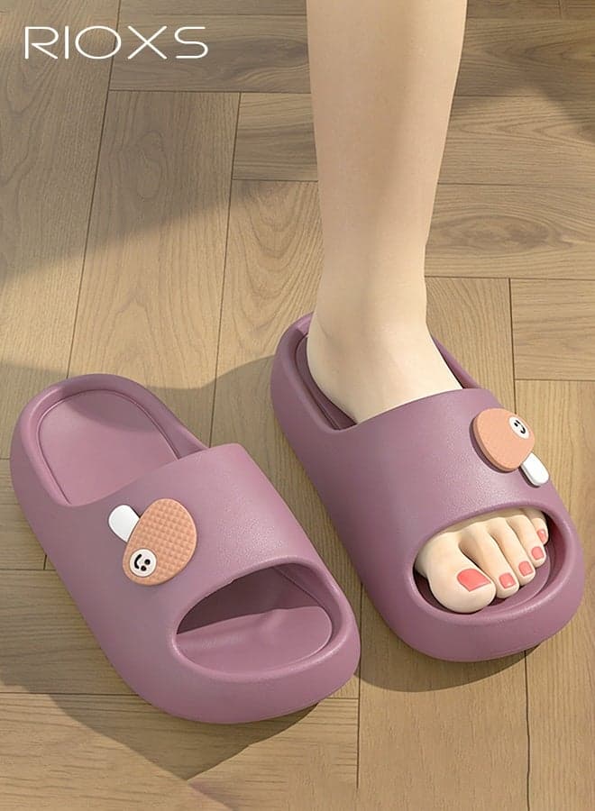 Women's Slippers, Adorable Cartoon Slides Open Toe Cloud Slippers, Confortable Thick-soled Room Slippers, Non-Slip Quick Drying Shower Slipper for Womens, Soft Lightweight Bathroom Slip-ons, Ladies Indoor Outdoor Footwear for Spa Bath Pool Gym Travel, Purple Slippers