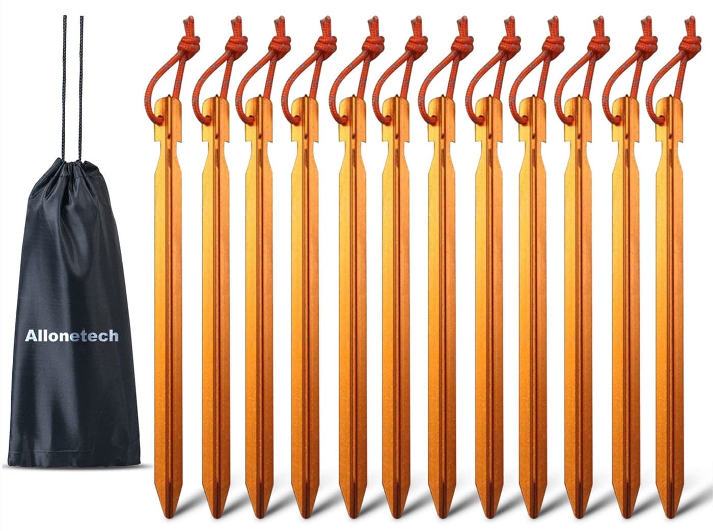 12 Pack Tent Stakes, 7075 Ground Metal Camping Aluminum Tent Pegs, Lightweight Tent Stakes Heavy Duty Spikes Camping Accessories, Orange