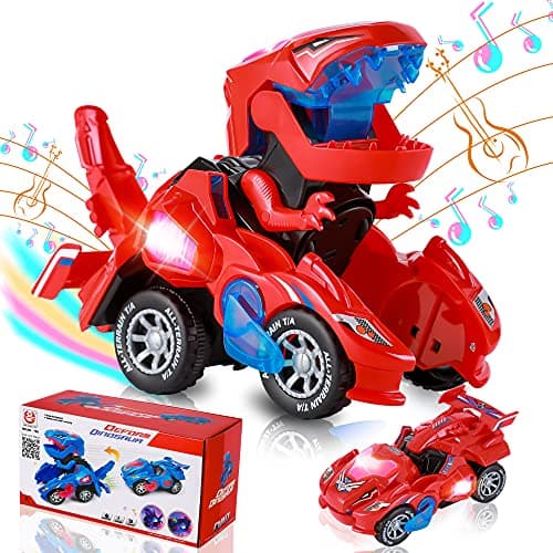 Hirger Transforming Dinosaur Car Toy for Kids Auto Transformer Monster Truck Toys with Light Sound for Toddler 1 2 3 4 5 Year Old Birthday Gifts for Boy