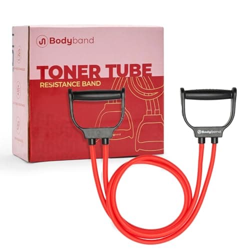 Bodyband Resistance Tube for Workout Exercise Band Tube with Handle for Home Gym Use Resistance Bands for Pull Ups, Stretching Resistance Band Toning Tube for Warm Up, Exercise 25Kg Resistance - Red