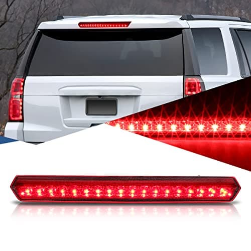 Auto Dynasty Full LED 3rd Third Brake Tail Light Rear Stop Lamp Compatible with 2015-2020 Chevy Suburban Tahoe, High Mount, Chrome Housing Red Lens