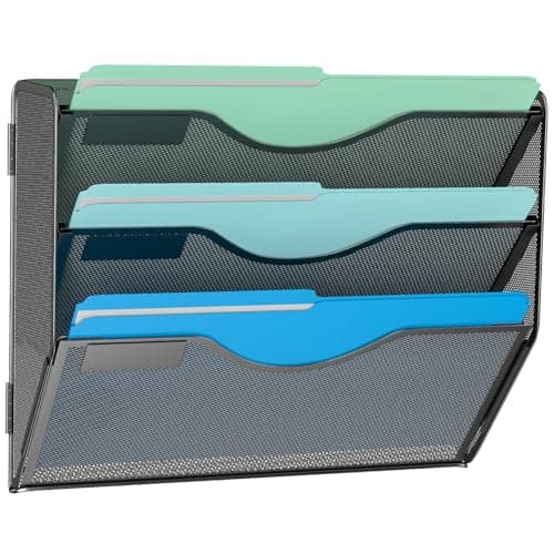 Gawerk 3 Tier Hanging Wall File Organizer, Mesh Mail Paper Orgnization Hanging File Folder Holder for Home Office, Black