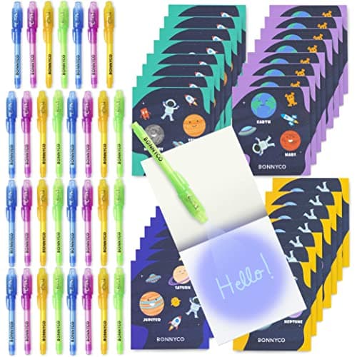 BONNYCO Invisible Ink Pen and Notebook Pack 32 Space Party Favors Space Themed Party Favors for Kids Goodie Bags Stuffers Pinata Classroom Prizes Return Gifts for Kids Birthday Student Gifts