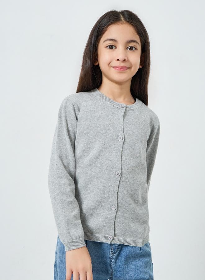 Girls Grey Knit Cardigan