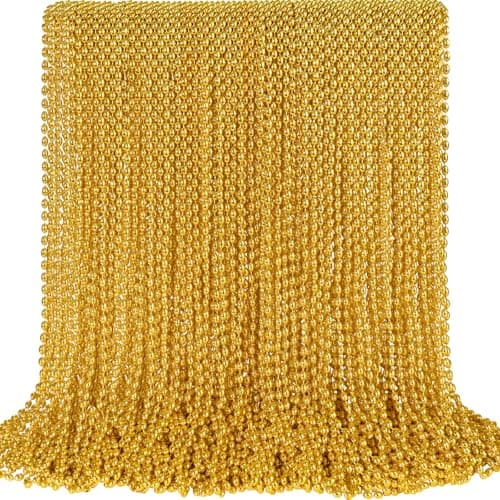 SHAOQINLIN 100 PCS Gold Bead Necklace Gold Mardi Gras Christmas Oval Beads Necklaces 305 Metallic Beaded Costume Necklaces Party Necklaces for Mardi Gras Christmas Parade Throws Pirate Party Favors