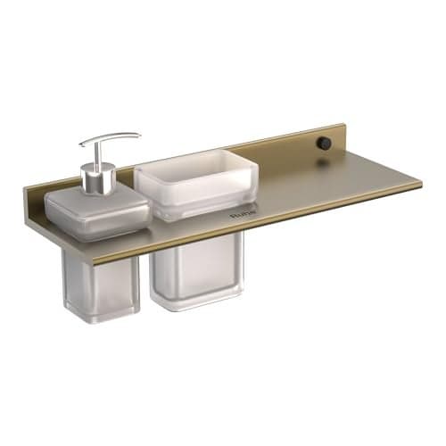 Ruhe Ember Series Shelf with Tumbler Holder & Soap Dispenser |Space Aluminium Wall Mounted | Shelf with Soap Dispenser | Toothbrush Stand for Bathroom | 3-In One Bathroom Accessories | Olive Green